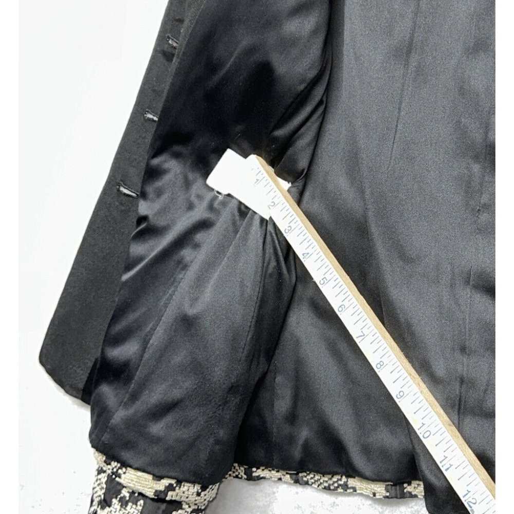 ARMANI COLLEZIONI BLACK & Tan BOUCLE  JACKET 10 Coat Shirt Geometric Slit Sleeve - Picture 6 of 10